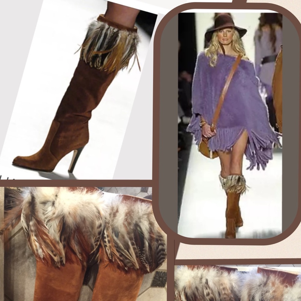Michael Kors Suede Ostrich Feather Boots